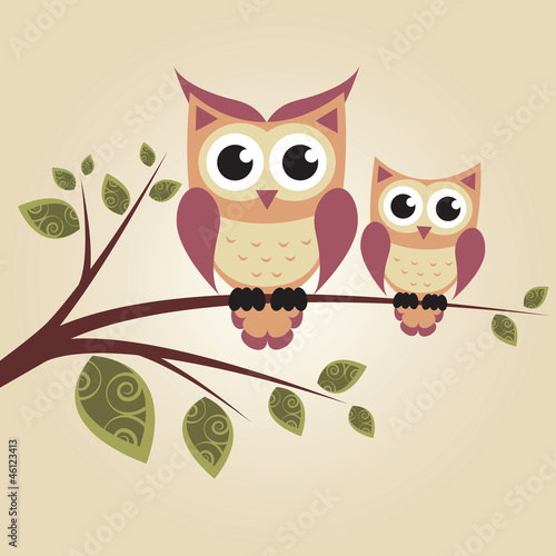 Vector: Two owls on the tree Two owls on the tree