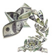 Falling banknotes of one hundred dollars