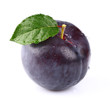 One ripe fresh plum with leaf