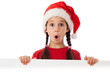 Photo: Girl in Christmas hat with empty banner Girl in Christmas hat with empty banner