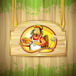 Cartoon cook coconut with smoked chicken