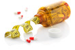 Close up of measuring tape in a pills bottle