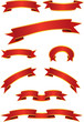 Set of red banners and golden strokes