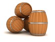 old style wooden barrels on white background