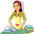 Brunette girl ironing