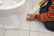 Photo: Plumber fixing bidet with silicone cartridge, washroom Plumber fixing bidet with silicone cartridge, washroom
