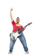 Photo: guitarist leans back and screams guitarist leans back and screams