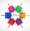 Hanukkah colorful background with menorah and dreidel
