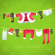 Vector: Christmas Card, Santa's clothes, green background, snowflakes Christmas Card, Santa's clothes, green background, snowflakes