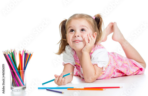Photo: dreamy child girl with pencils dreamy child girl with pencils