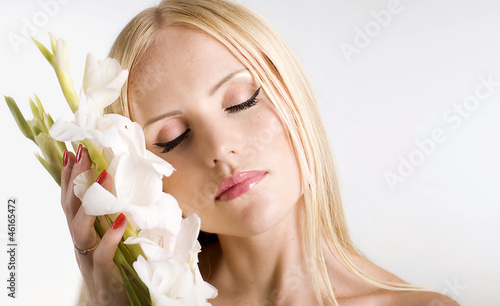 Photo: beautiful girl in lingerie with flowers beautiful girl in lingerie with flowers