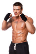Portrait of handsome bodybuilder posing on white background