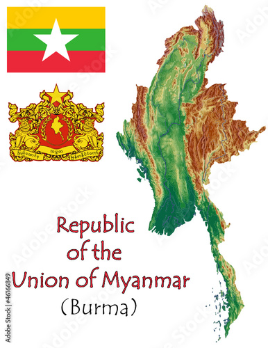 Vector: Burma Myanmar national emblem map symbol motto Burma Myanmar national emblem map symbol motto