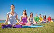Foto: Group of young people have meditation on yoga class. Group of young people have meditation on yoga class.