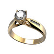 Wedding ring with diamond on white background. Sign of love