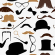 seamless pattern in retro style mustache, hat, sunglasses, tube