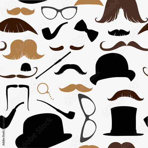 Vector: seamless pattern in retro style mustache, hat, sunglasses, tube seamless pattern in retro style mustache, hat, sunglasses, tube