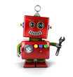 Illustration: Toy mechanic robot with wrench over white Toy mechanic robot with wrench over white
