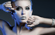 Luxury woman with rhinestones on her lips