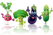 Funny vegetables, radishes, broccoli, eggplant, cucumber