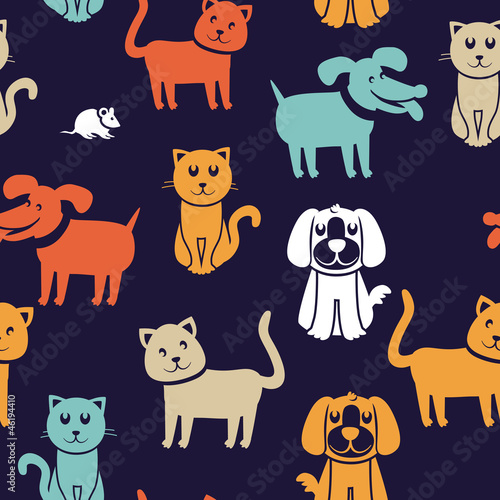 Vector: seamless pattern with funny cats and dogs seamless pattern with funny cats and dogs
