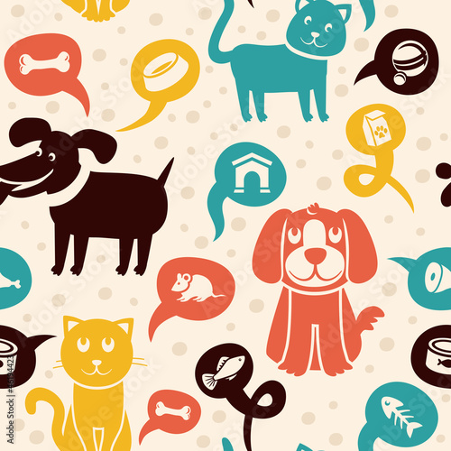 Vector: seamless pattern with funny cats and dogs seamless pattern with funny cats and dogs