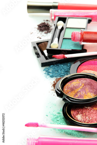 Photo: beautiful decorative cosmetics, isolated on white beautiful decorative cosmetics, isolated on white