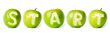 Word "start" made of green apples.