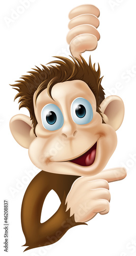 Vector: Happy cartoon monkey pointing Happy cartoon monkey pointing