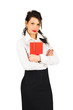 brunette business woman with organizer isolated