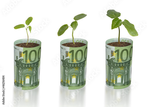 Photo: Saplings growing from euro banknots Saplings growing from euro banknots