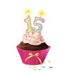 Cupcake mit Kerze und die Zahl 15
