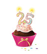 Cupcake mit Kerze und die Zahl 25