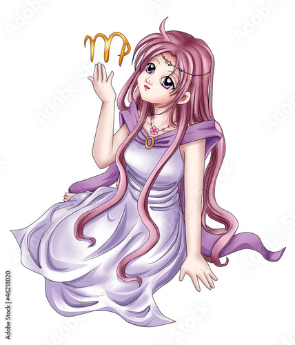  Manga style illustration of zodiac symbol, Virgo