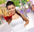 Young woman holding a cereal bowl