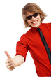 Happy handsome man showing thumbs up