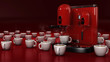 Macchina per caffè rosso con tazze