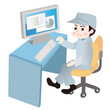 パソコンで管理をする作業員のイラスト