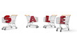 Animated shopping carts forming sale sign