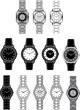 Set of black icons with the image of a female watch