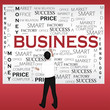 Illustration: businessman sticking notice on wall businessman sticking notice on wall