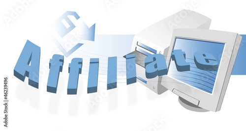 Illustration: image of word affiliate with computer monitor image of word affiliate with computer monitor