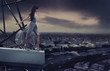 Photo: Beautiful woman standing on a cornice Beautiful woman standing on a cornice