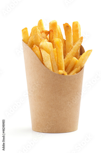 Photo: french fries in a paper wrapper french fries in a paper wrapper