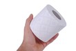 man hand with a toilet paper roll, isolated on white