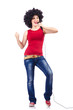 Woman with afro haircut on white