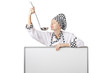 Cook with ladle and blank board