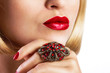 Red lips with ring