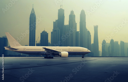 Photo: Airplane in front of a Skyline Airplane in front of a Skyline