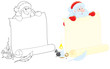 Santa holds a scroll of paper for holiday ad